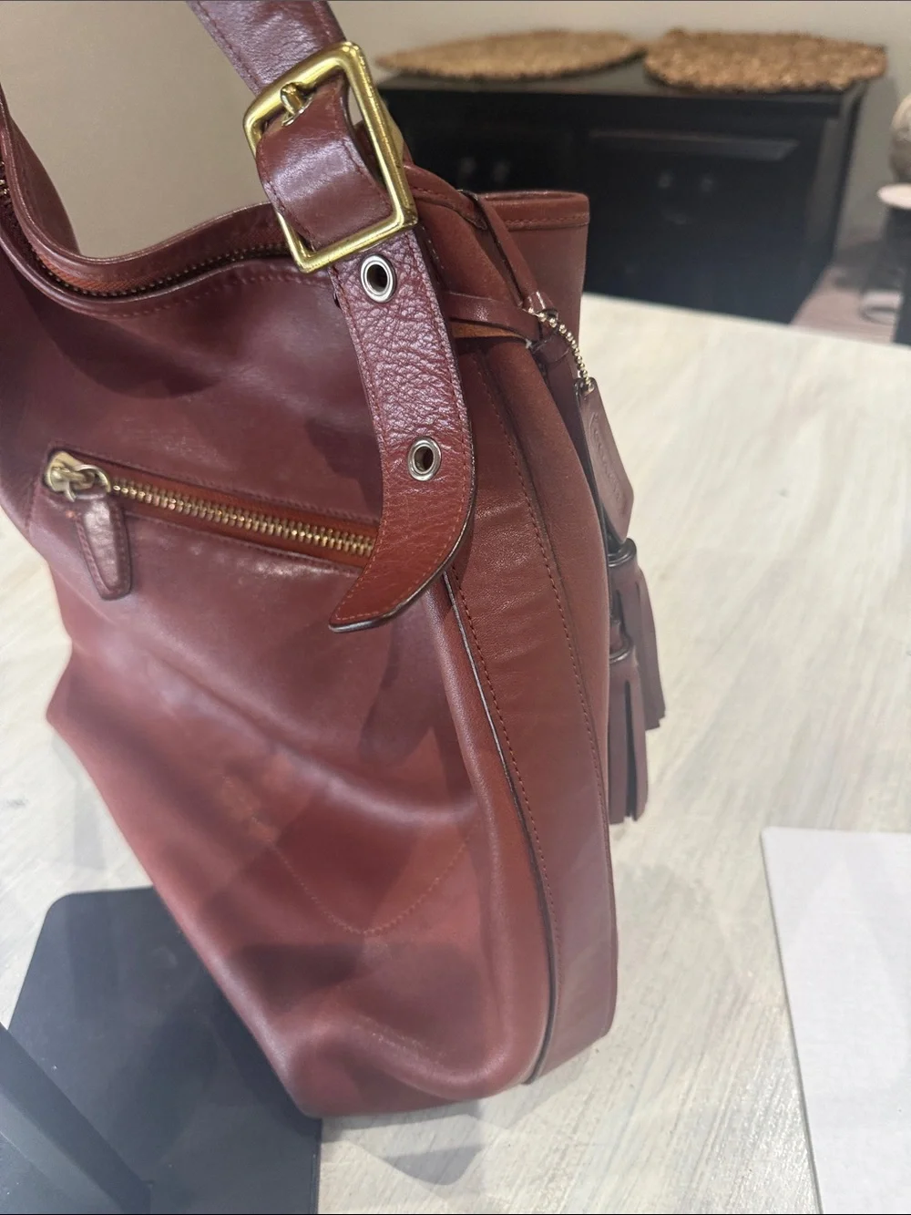 Coach Legacy Chestnut Leather XL Duffel with Tassel